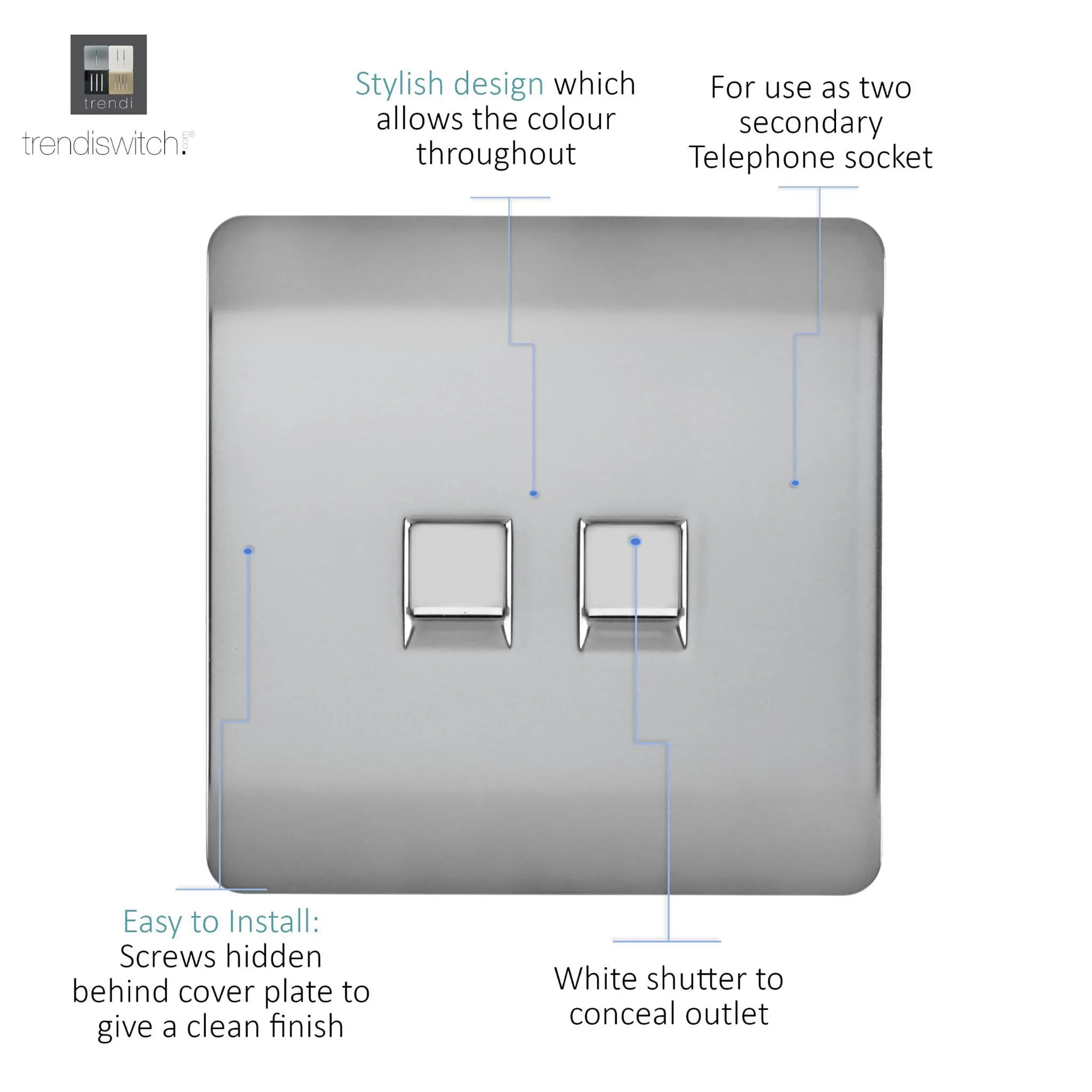 Twin PC Ethernet Cat 5/6 Data Outlet Brushed Steel ART-2PCBS  Trendi Brushed Steel